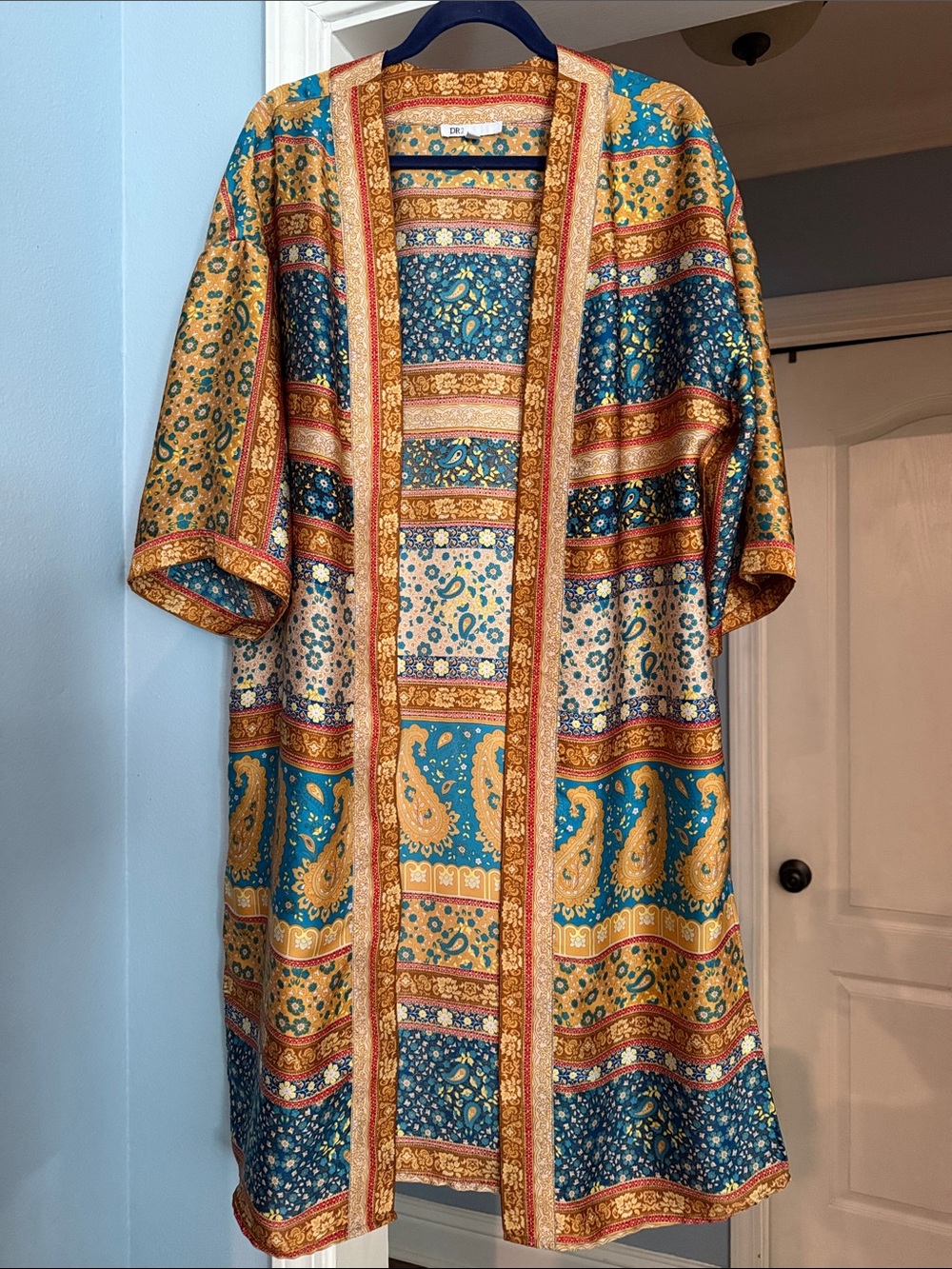 DR2 Teal & Gold Paisley Patchwork Kimono